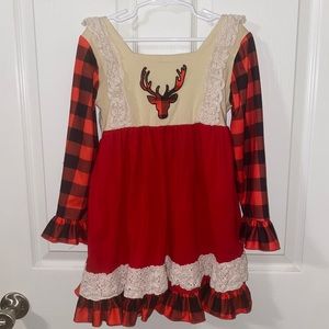 Red & Cream Deer Boutique Style Dress